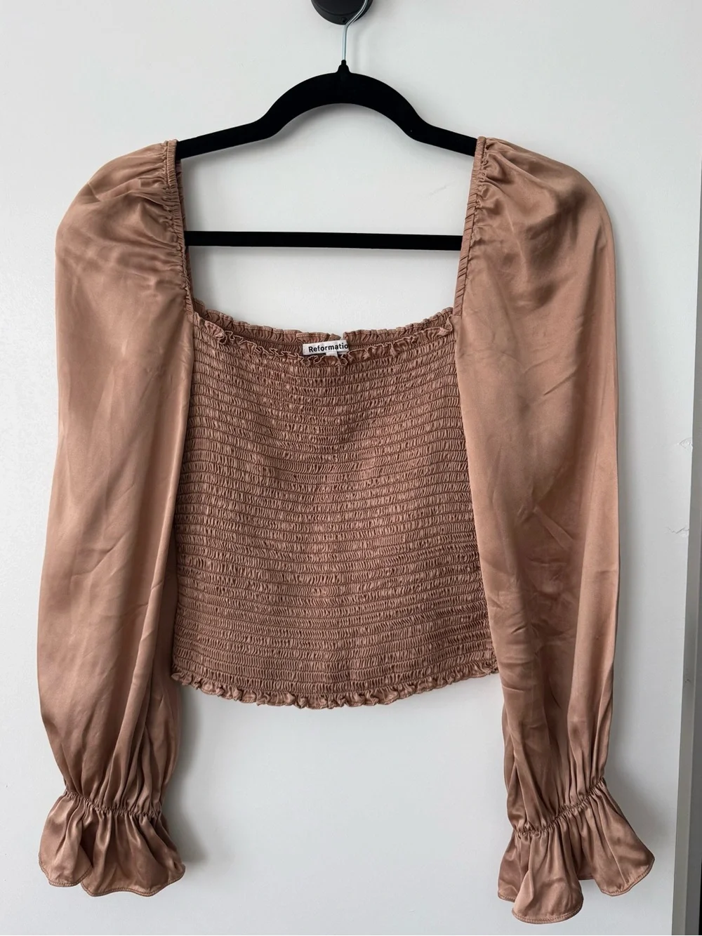 Reformation Champagne Silk Square-Neck Top